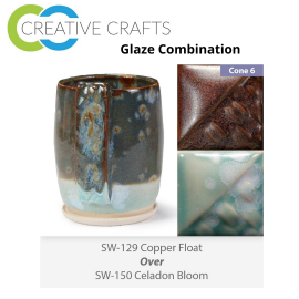 Copper Float SW-129 over Celadon Bloom SW-150 Stoneware Combination